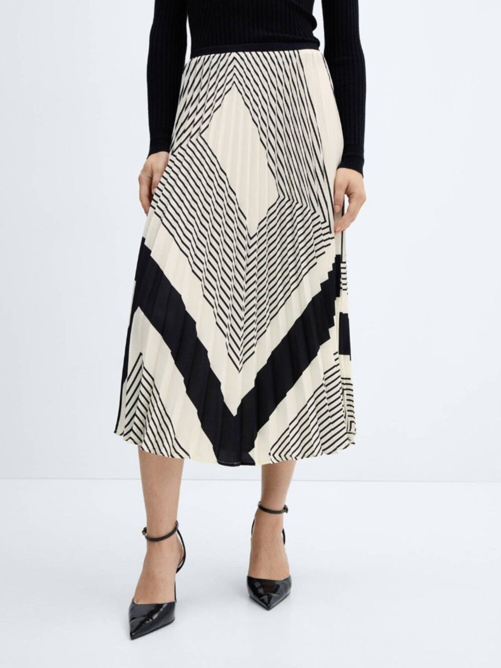 Mango Black & White Accordion Pleated Long Skirt With Belt Size S NEW WITH TAGS - Picture 4 of 13